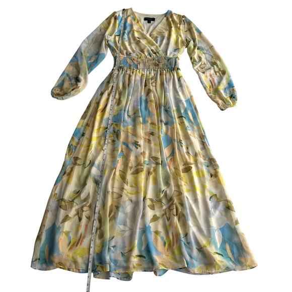 Laundry by Shelli Segal Floral Sheer Overlay Pastel Puff Sleeve Maxi Dress 6 - Picture 9 of 10